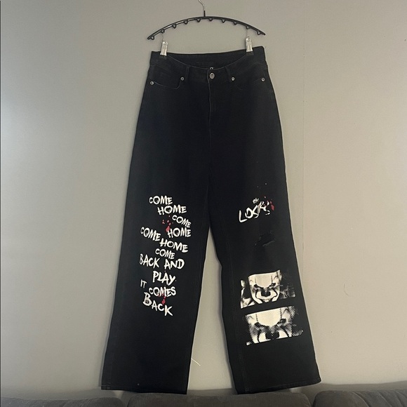 IT Chapter Two Black Wide Leg Jeans with Graphic Design Size 5 - Picture 1 of 10